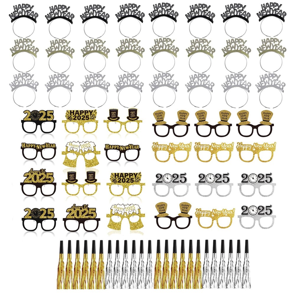 Tawecrew 72PCS New Years Eve Party Supplies 2025Happy New Year HeadbandGlasse...-image