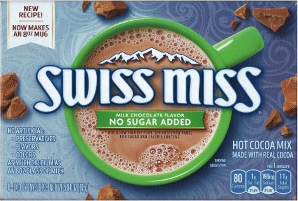 Swiss Miss NO SUGAR Added Milk Chocolate Hot Cocoa 5.84 Oz (8 Packets)