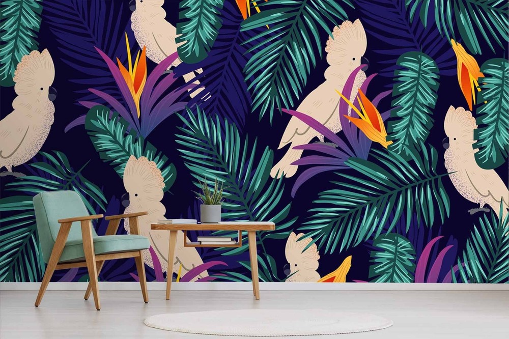 3D Tropical Leaves Parrot Pattern Wall Murals Wallpaper Murals Wall Sticker