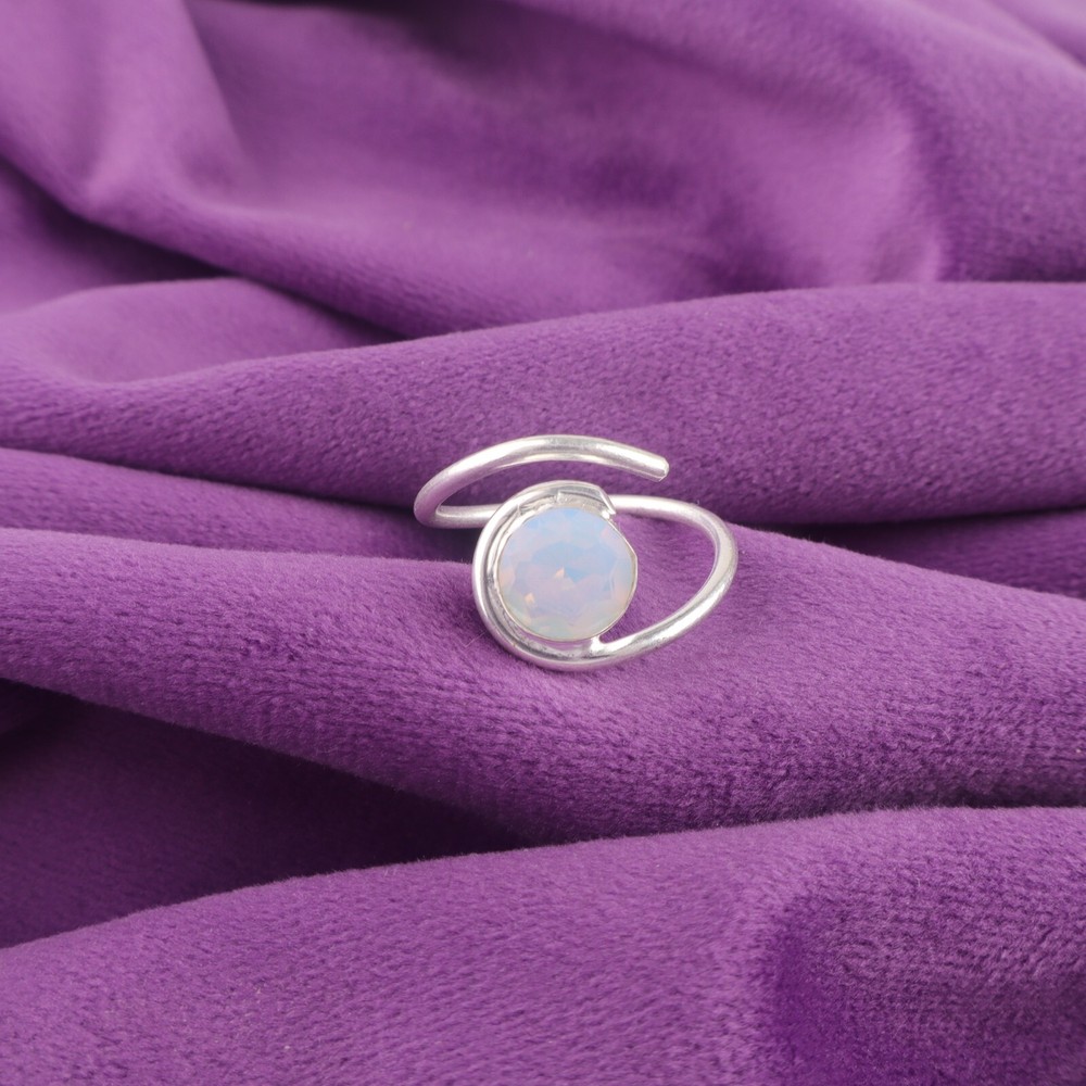 Sterling Silver Round Cut Natural Milky Opal Band New Ring Jewelry Size All Size