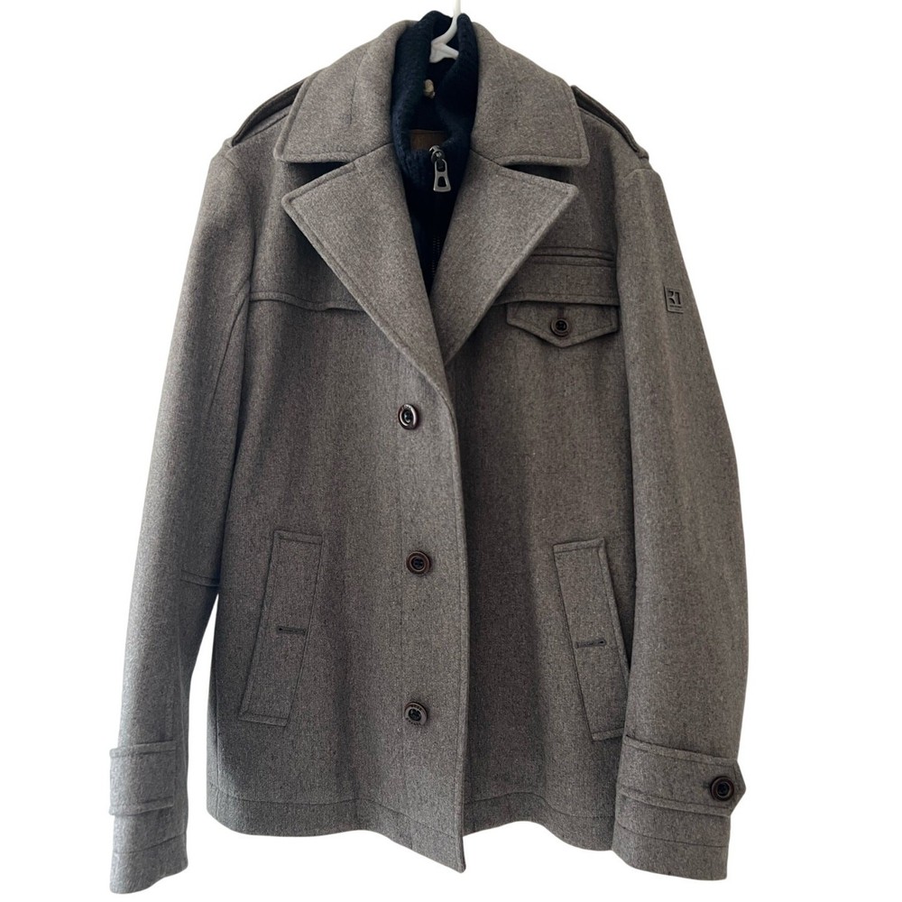 HUGO BOSS Orange Thermore Rinnova Light Grey Wool Ofanta 1 Pea Coat Jacket 40R