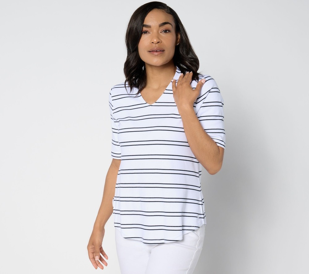 Isaac Mizrahi Live! Women's Top Plus Sz 2X Essentials Yarn Dye White A653657