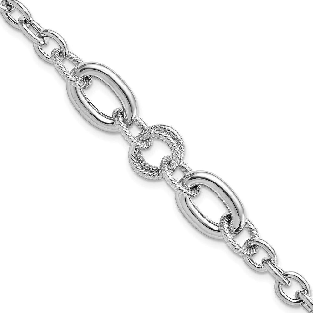 Sterling Silver Rhodium-plated Fancy Textured Link Bracelet 7.75