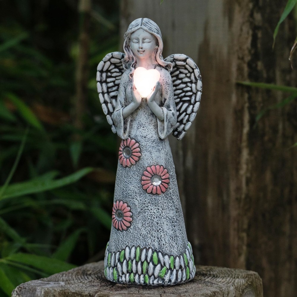 Solar Angel Statue - Garden Sculpture with Resin Decor for Patio, Lawn, Yard,...