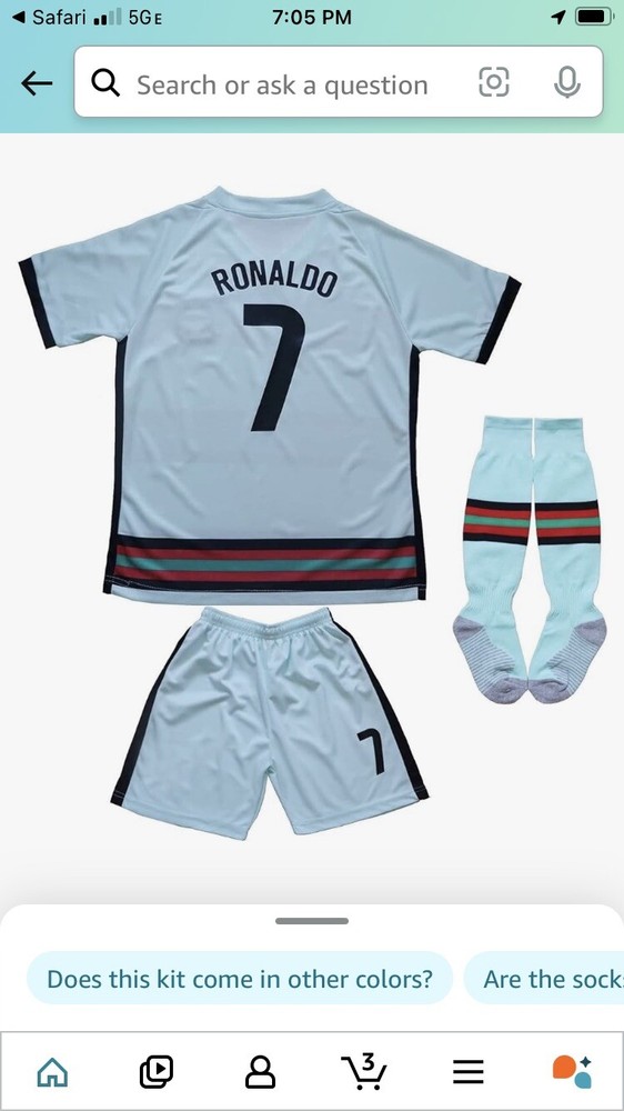 NEW #7 Ronaldo Youth Soccer Jersey Shorts Socks Set For 12-13 year old Size 30