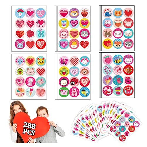 Partywind 24 Sheets Valentines Day Stickers Prize for Kids Classroom, Valentines-image