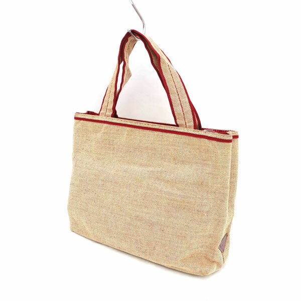 Prada Canvas Tote Handbag in Beige & Red Preowned Luxury Brand Y0626