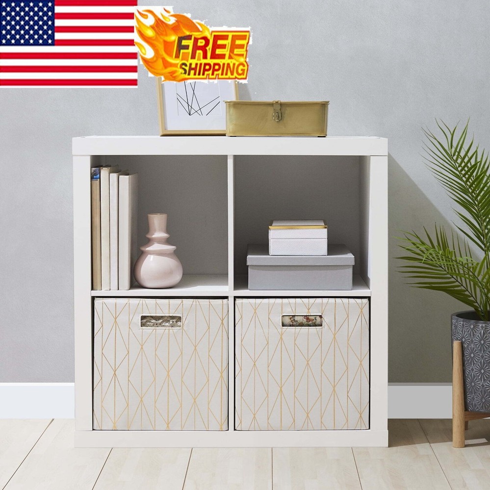 White 4-Cube Storage Organizer with Open-Back Design for Home or Office