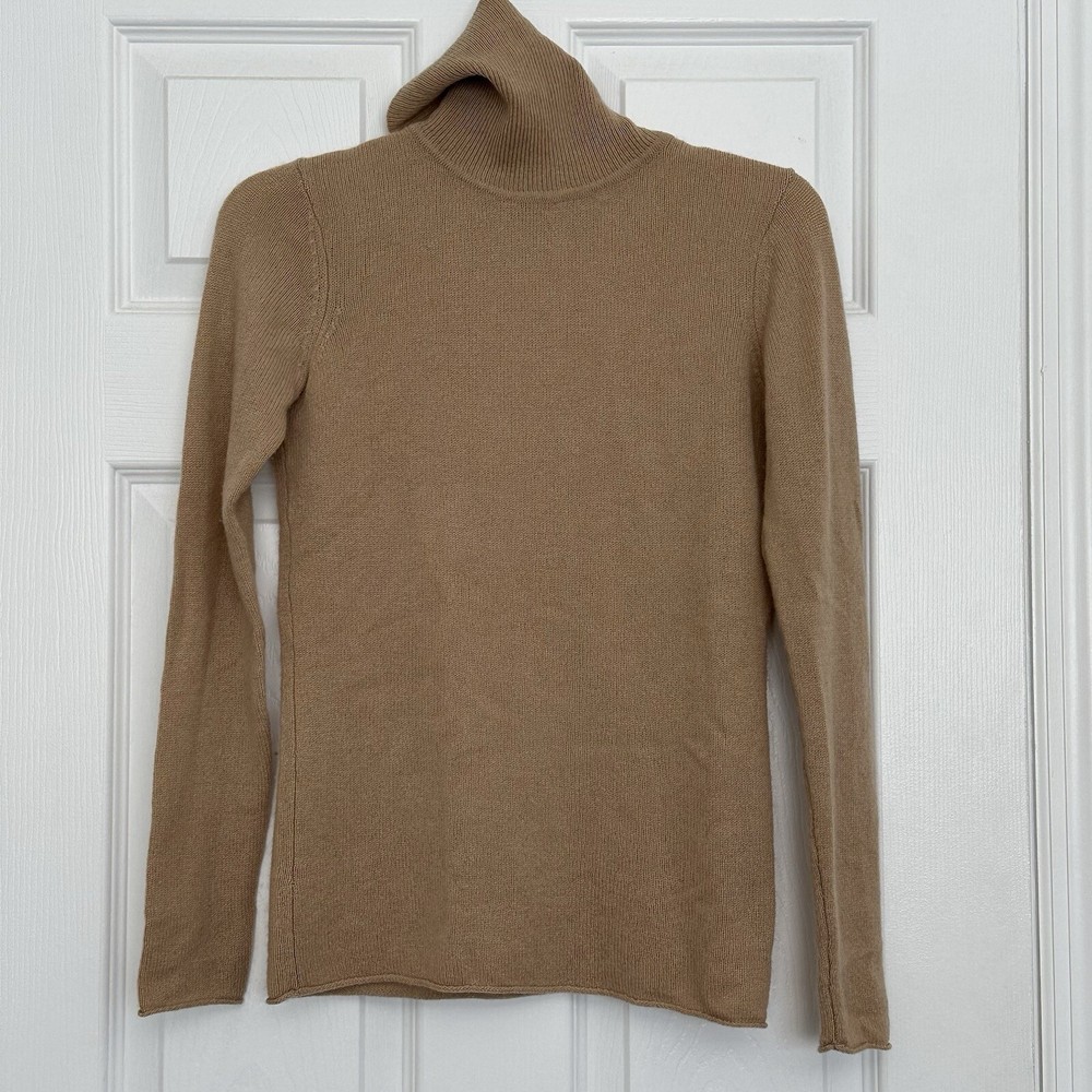 Neiman Marcus Cashmere Tan Brown Lightweight Turtleneck Sweater Womens Size XS