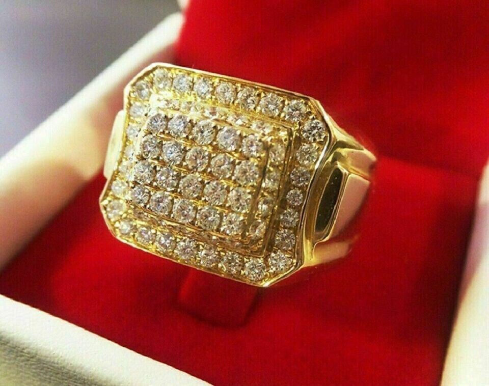 925 Sterling Silver Simulated Diamond Men's Wedding Ring 14K Yellow Gold Plated