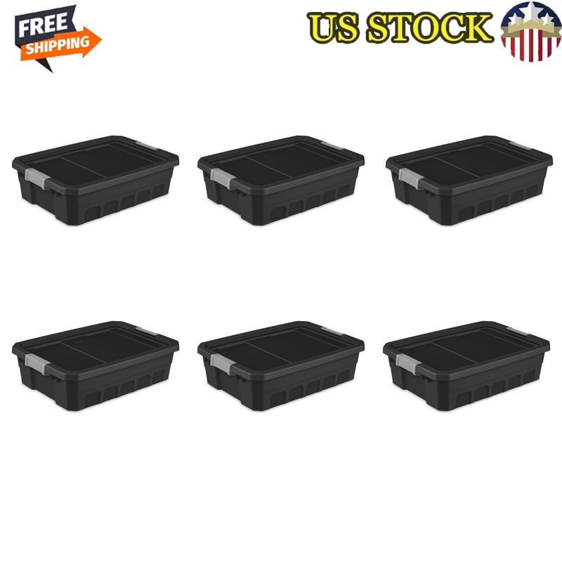 Durable 10-Gallon Stackable Storage Bins Set of 6 for Closets & Garages