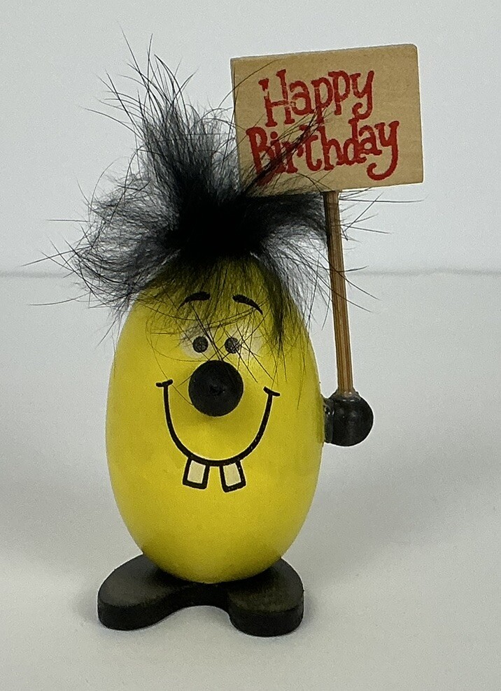Vintage Wooden Happy Birthday Egg Figurine with Hair by OMC Otagiri