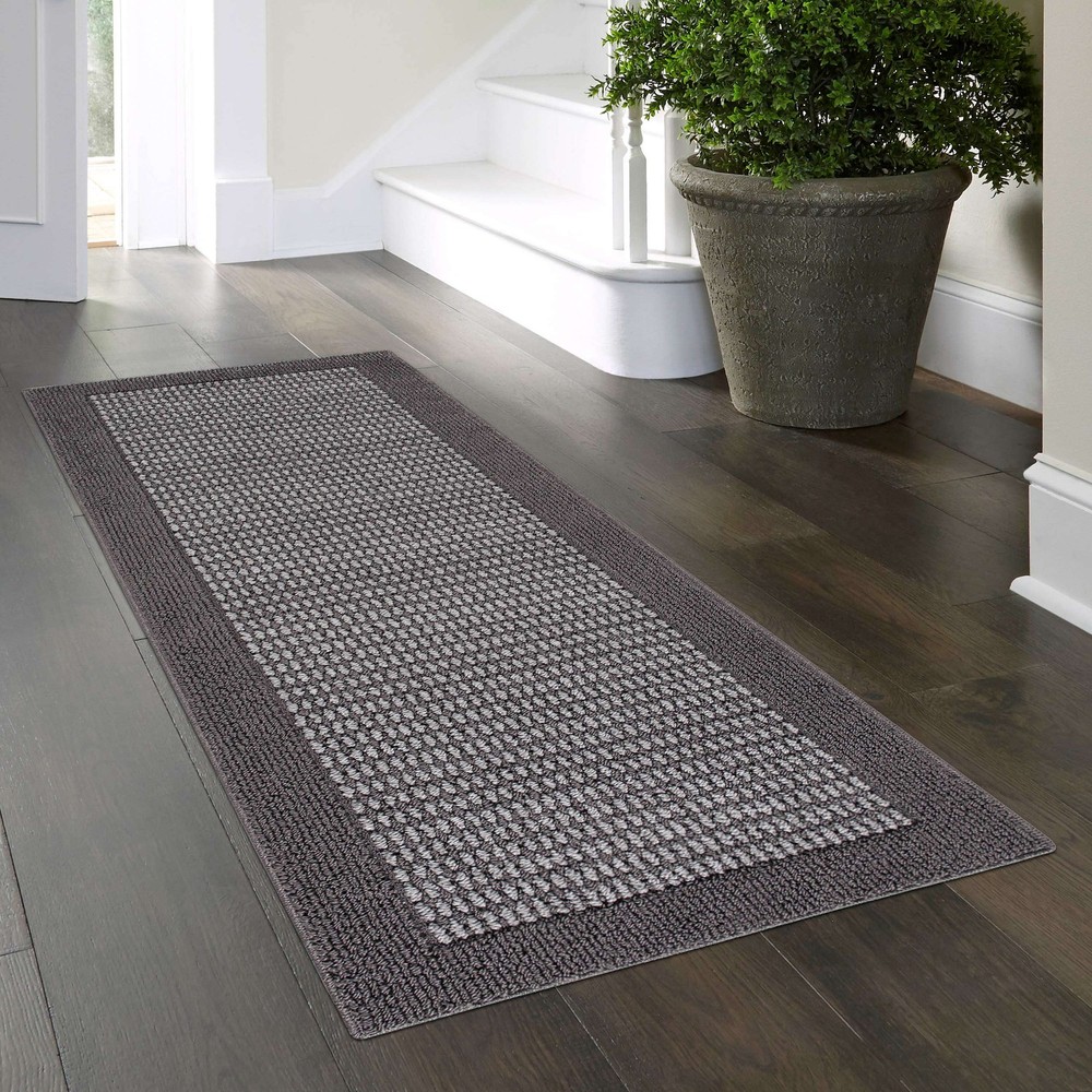 Mainstays Farmhouse Faux Sisal Olefin Gray Border Indoor Runner Rug, 1'9