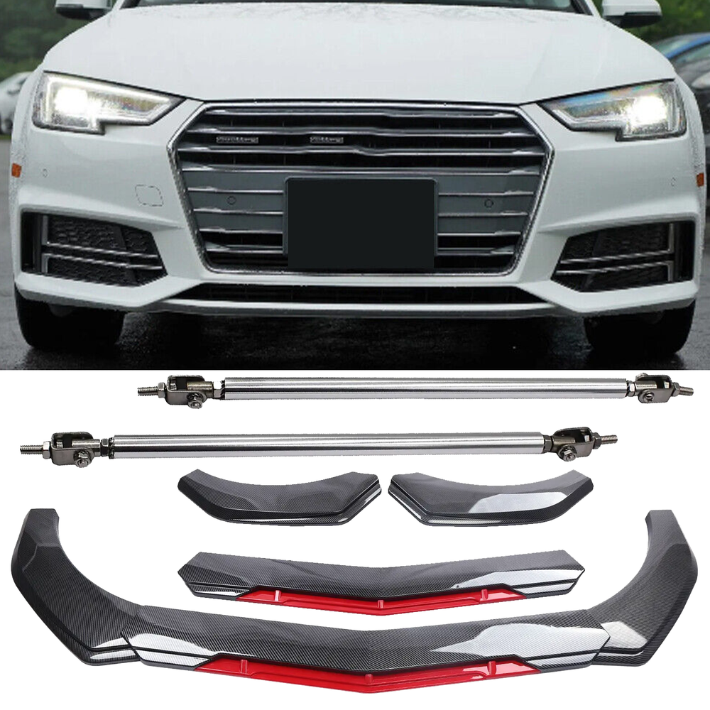 For 09-15 Mitsubishi L Front Bumper Lip Spoiler Splitter Strut Rod Carbon Fiber