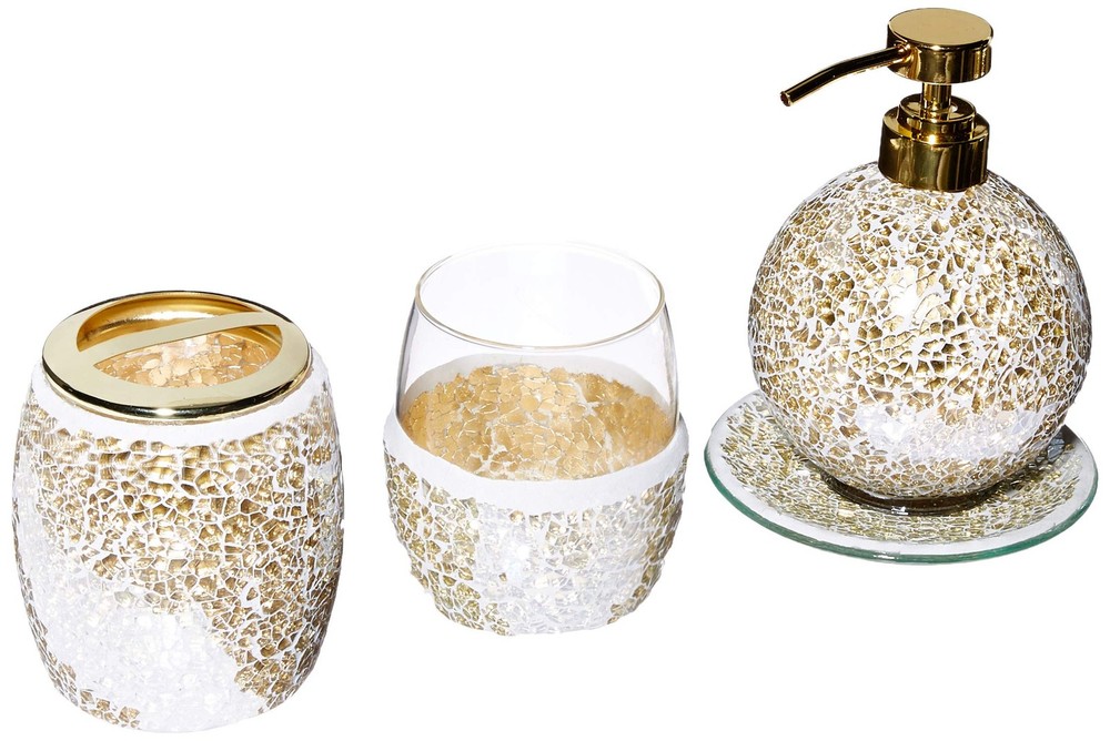 Madison Park Mosaic 4 Piece Bath Accessory Set Gold See Below