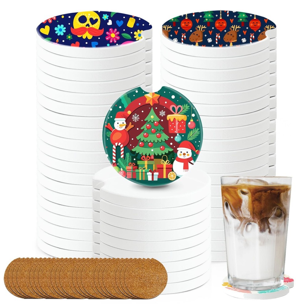 48PCS Sublimation Blanks Car Coasters, Blank Coasters for Sublimation Ceramic...