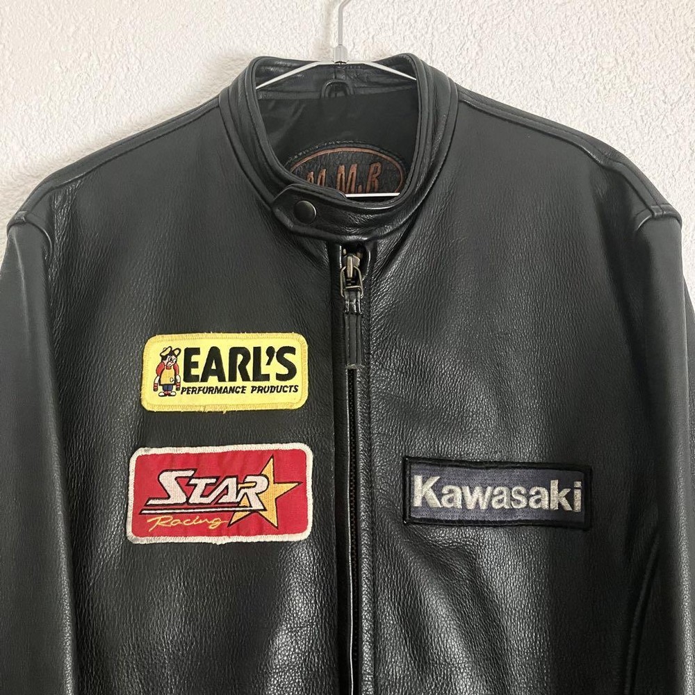 Old Clothes Vintage Single Riders Leather Jacket Kawasaki 80S