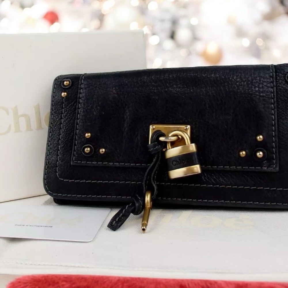 Chloé Black Paddington Leather Continental Wallet with Keyring