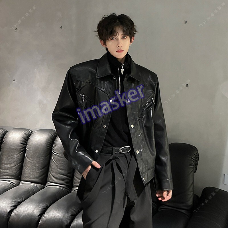 Mens Leather Jacket Spring New American Stylish Lapel Collar Motorcycle Jackets