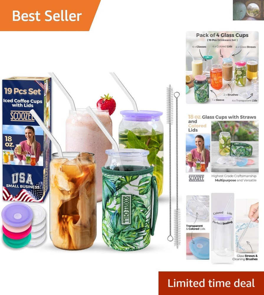Sleek 19-Piece Glass Tumbler Set with Lids and Straws for Hot and Cold Drinks