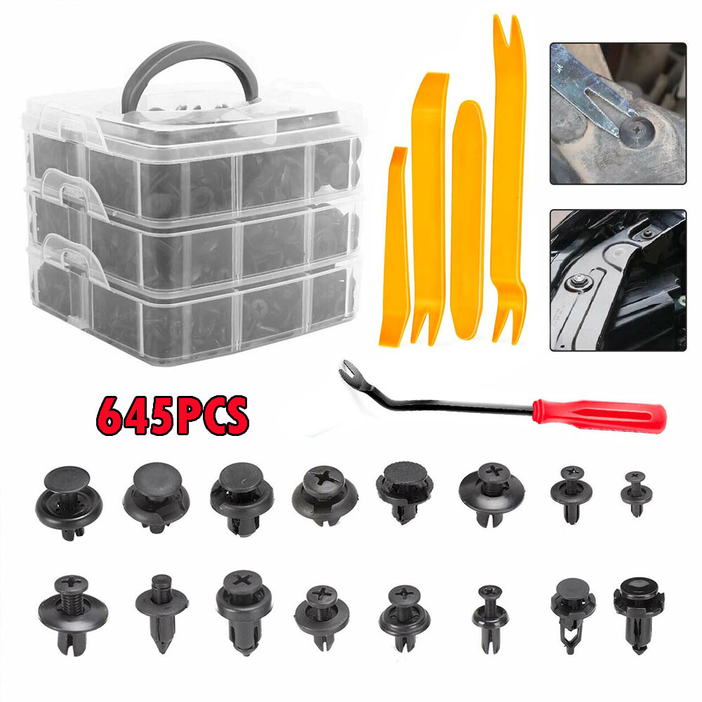 645pcs Auto Car Mixed Clips Fastener Bumper Fender Trim Plastic Rivet Push Pins