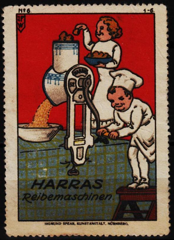 vintage poster stamp Harras Grating Machines, Johann Peter Werth, Spear Nbg/0224