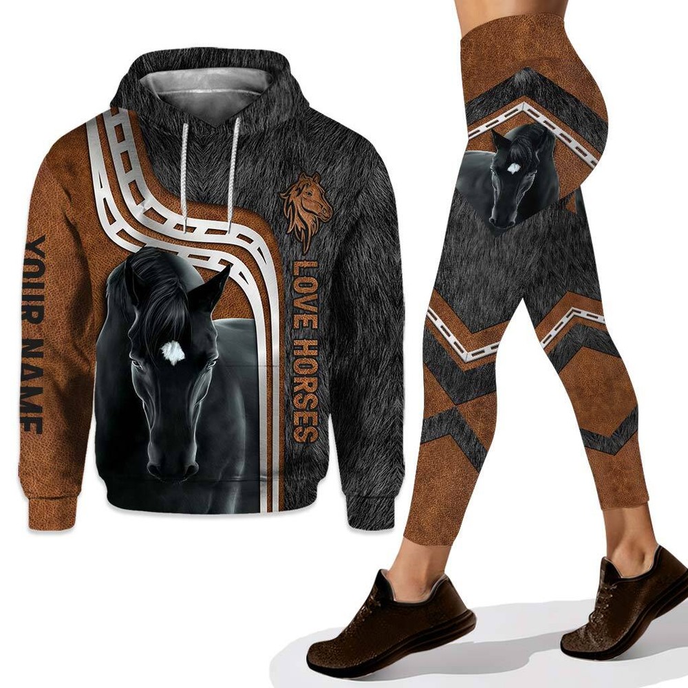 Personalized Love Horses Hoodie and Leggings With 3D Pattern Print