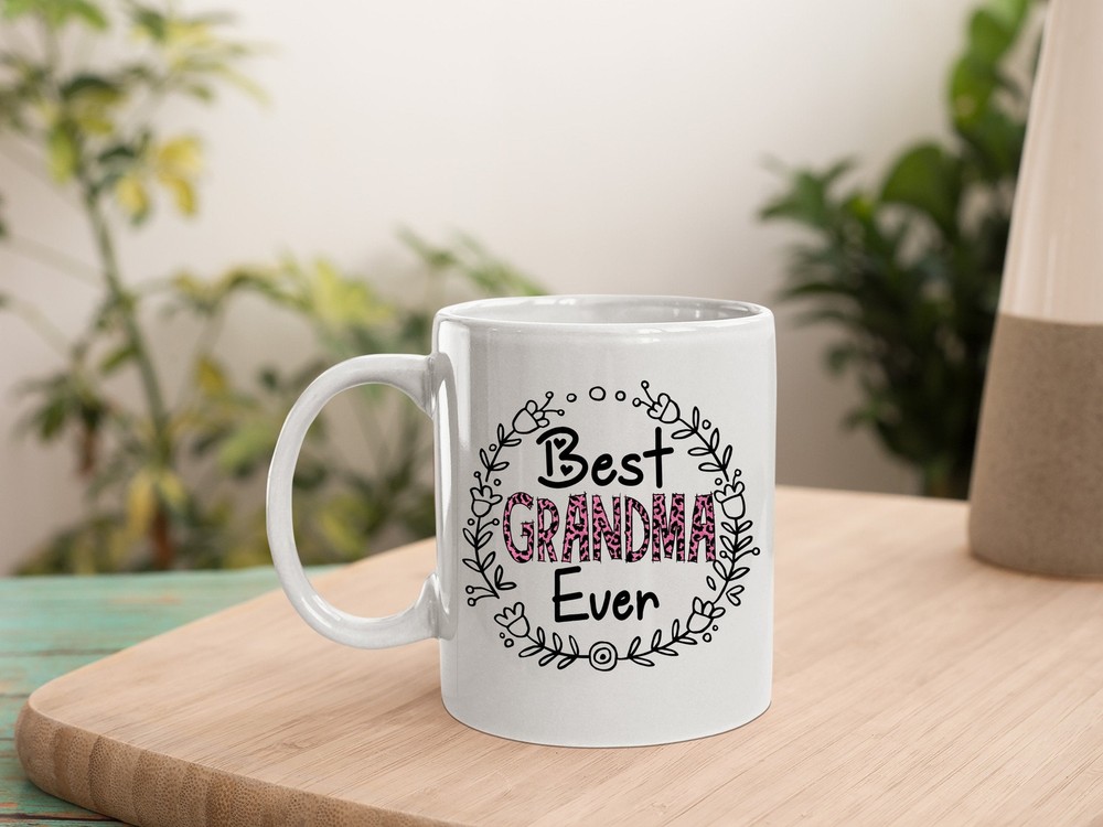 Grandma Flowers Pink Leopard Mug Best Grandma Ever Flowers Mug Pink Leopard