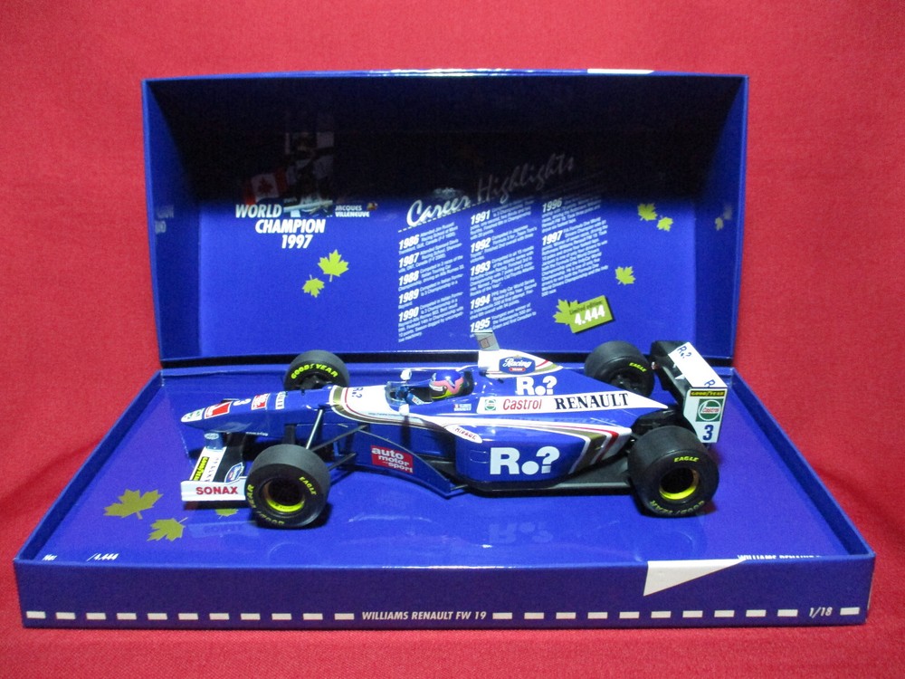 1:18 Scale Jacques Villeneuve 1997 Williams Renault FW19 F1 World Champion Car Model