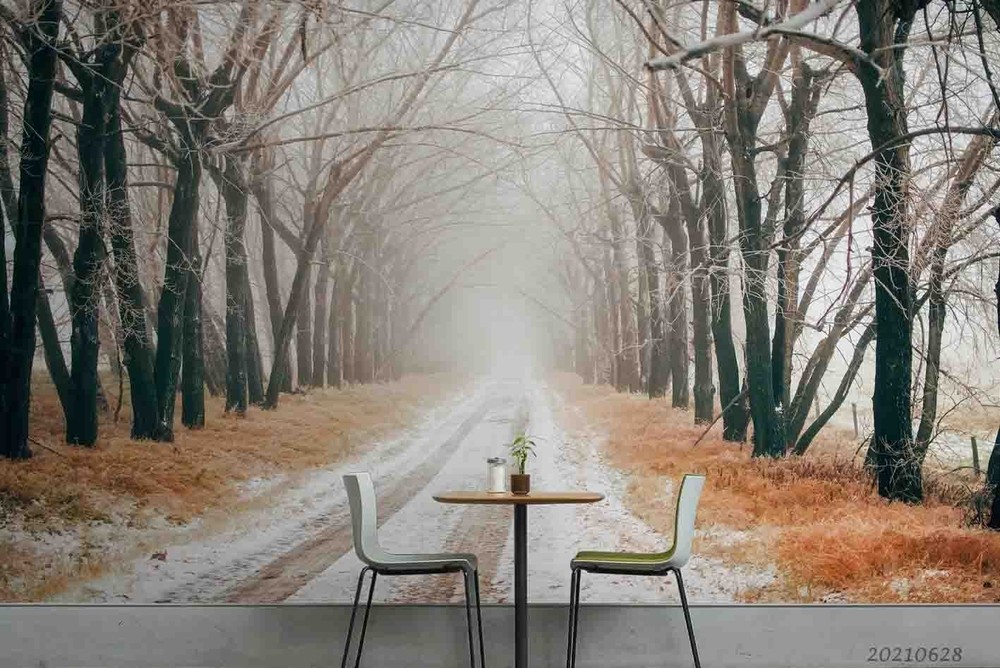 3D Forest Path Winter Landscape Wall Murals Wallpaper Murals Wall Sticker 4