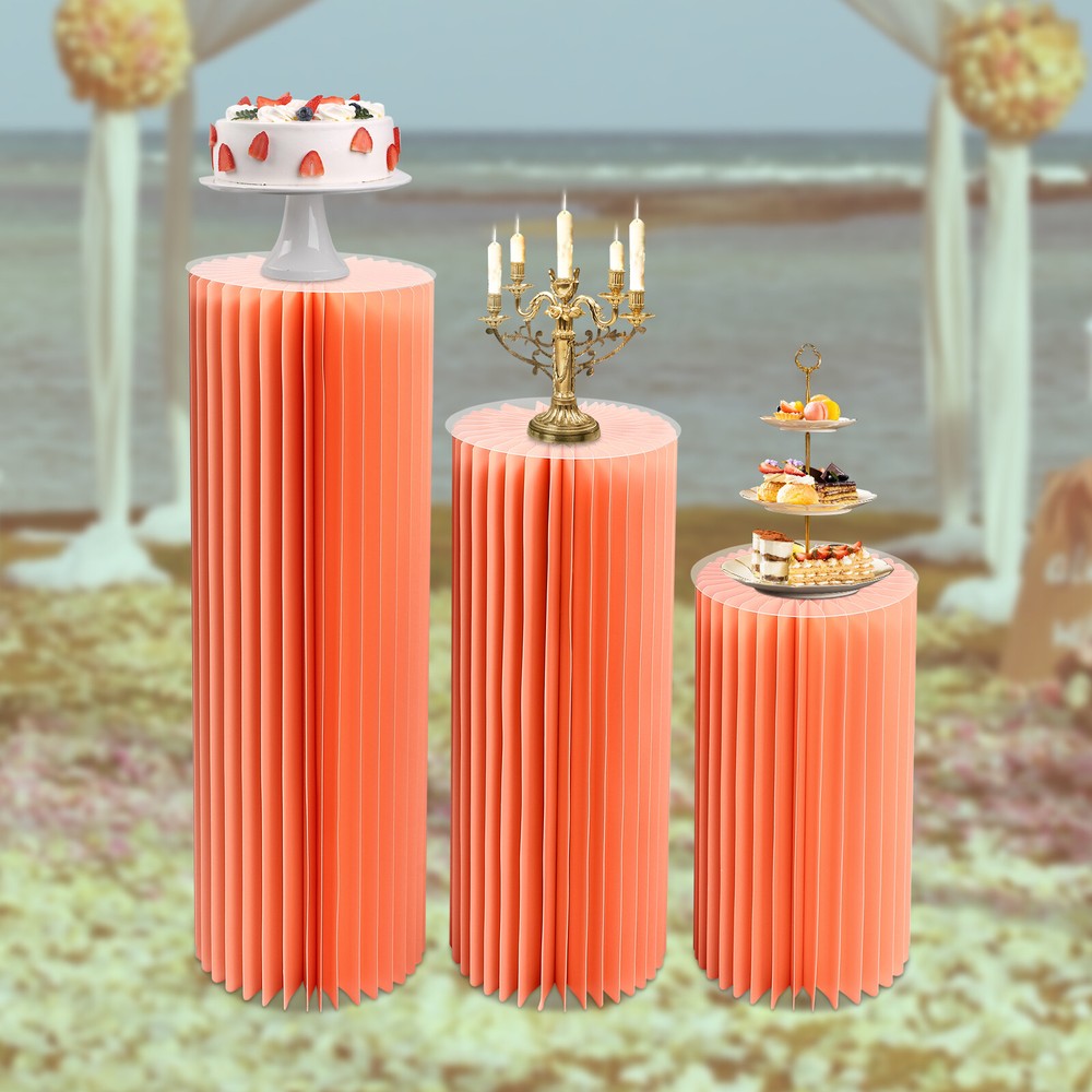 3PCS Columns Display PVC Centerpiece Cardboard Vase Flower Stand Foldable Design