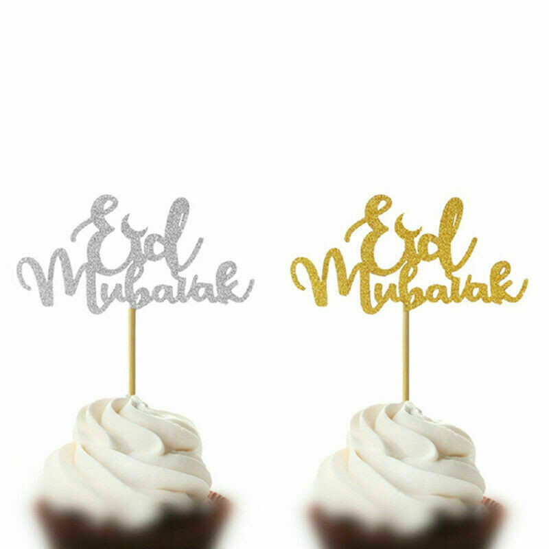 10pcs Eid Mubarak Cake Toppers Muslim Ramadan Cupcake Baking Decor Item Trendy
