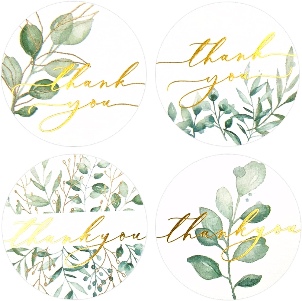 Thank You Stickers – 500Pcs Roll Greenery Gold Foil Thank You Stamp – 1.5 Inch T