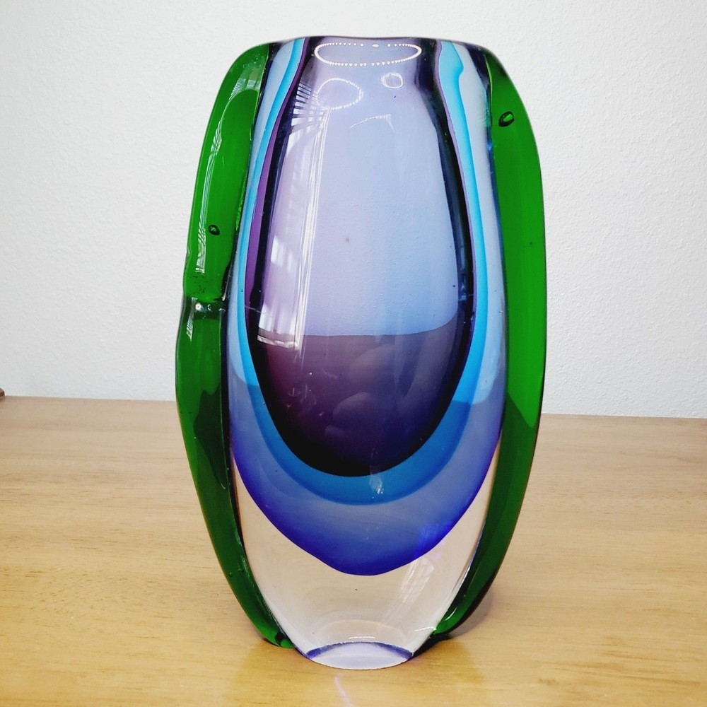 Hand Blown Purple Sommerso Murano Style Glass Vase Fifth Avenue Art
