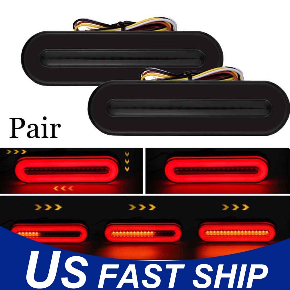 2X LED Trailer Truck RV Stop Flowing Turn Signal Brake Rear Tail Light Bar DRL