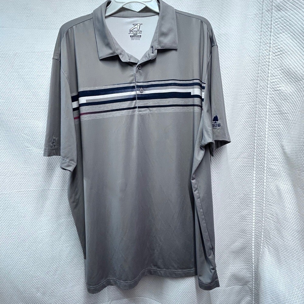 Blue and Gray Performance Polo Shirt with Stripes