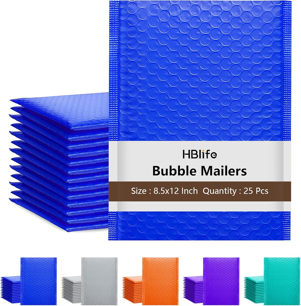 25Pcs 8.5x12 Inch Blue Padded Bubble Mailers with Self Seal