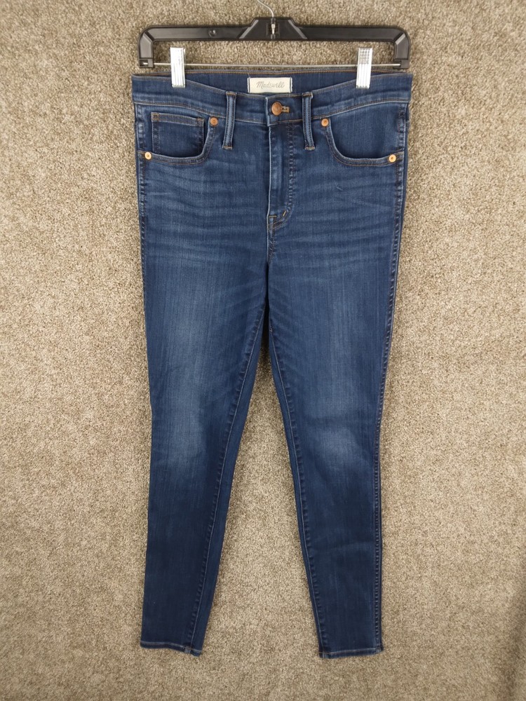 Madewell Women 10-Inch High-Rise Skinny Jeans in Blue Denim Size 28T
