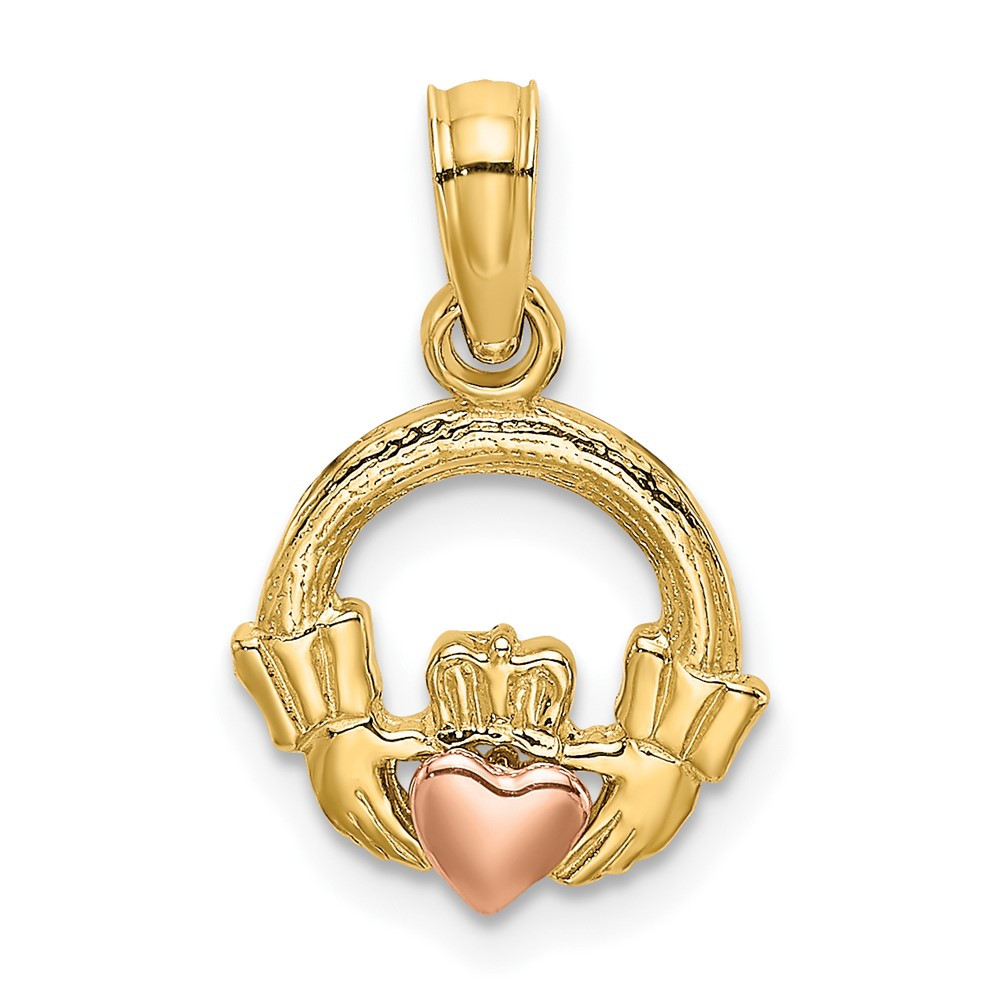 10k Two-Tone Gold Claddagh Heart Charm Pendant 0.68g 13.8x10mm