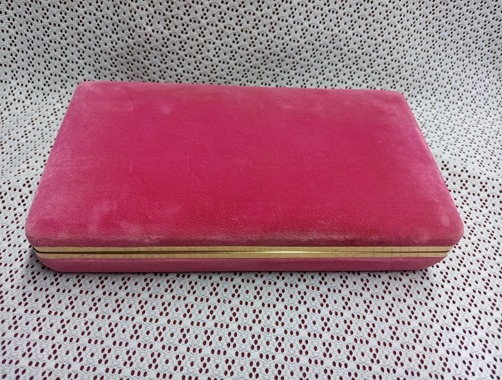 Vintage Pink Velvet Travel Jewelry Box with 14 Earrings