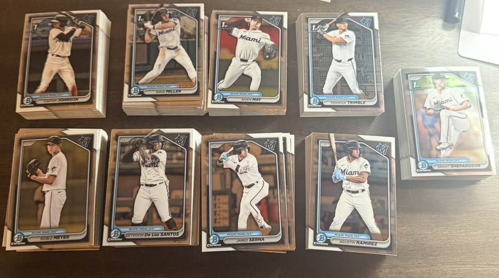 2024 Bowman Draft Chrome - Miami Marlins Full Base Team Set Lot - 9 Cards