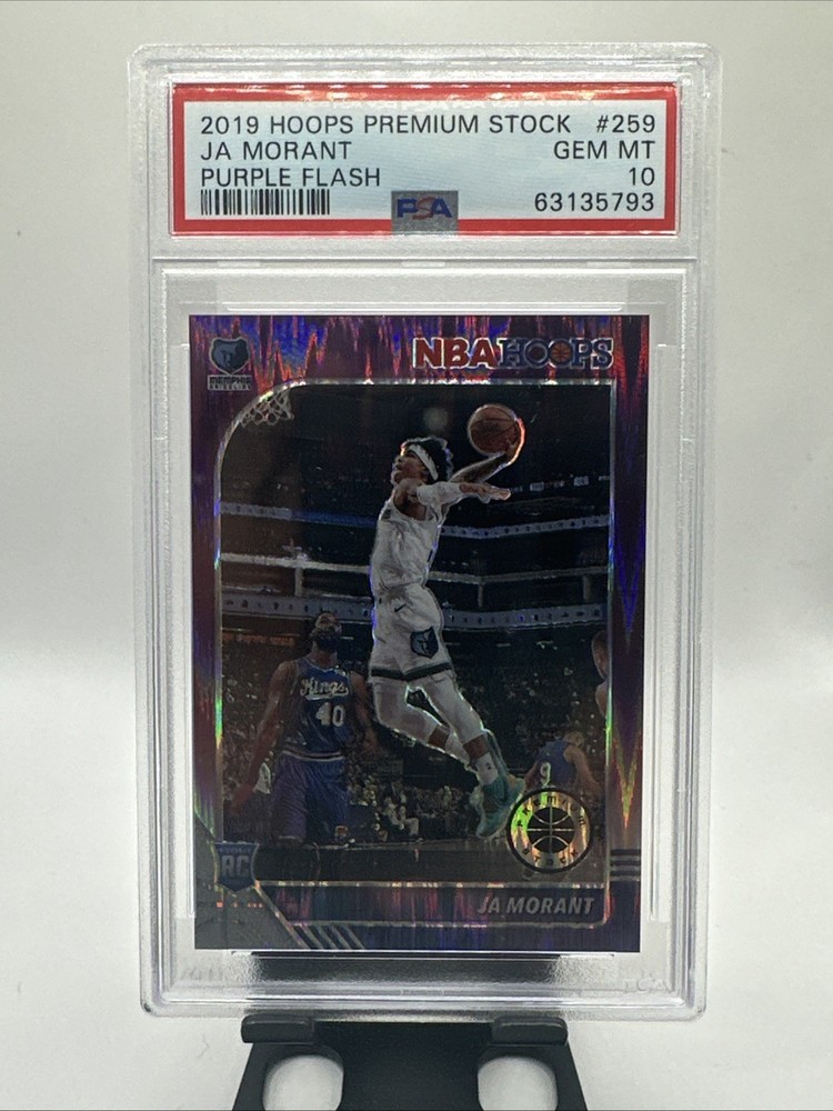 2019-20 Panini NBA Hoops Ja Morant #259 Purple Flash Prizm RC /35 Premium Stock