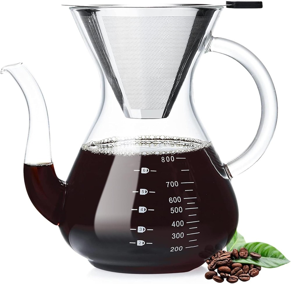 Pour Over Coffee Maker with Double Filter 34 fl oz Heat-Resistant Borosilicate
