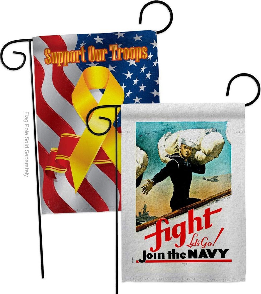 Fight Lets Go Garden Flag Pack Armed Forces Navy USN Seabee United State Amer...