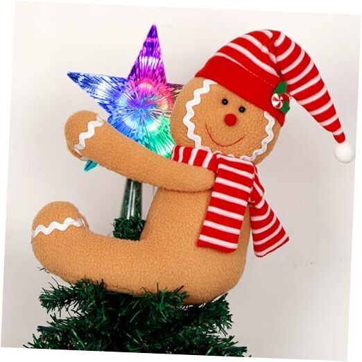 Gingerbread Man and Star with Lights Christmas Tree Topper Decorations,Unique