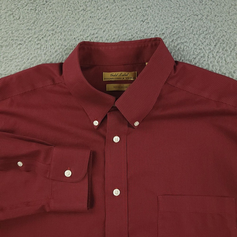 Roundtree & York Gold Label Shirt Mens 2XL Red Non Iron Cotton Button Down