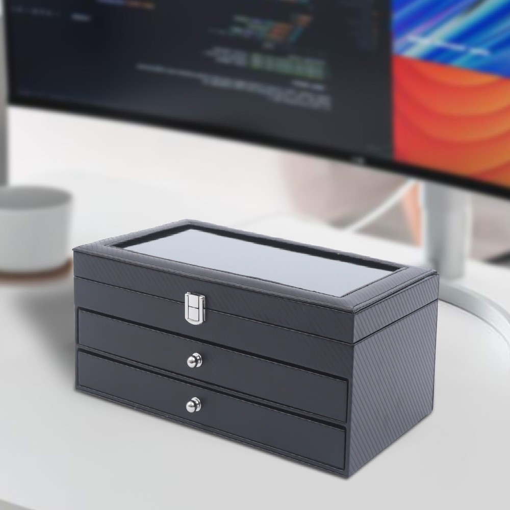 36-Slots Pen Display Box Leather Pen Display Case Fountain Pen Storage Box Black