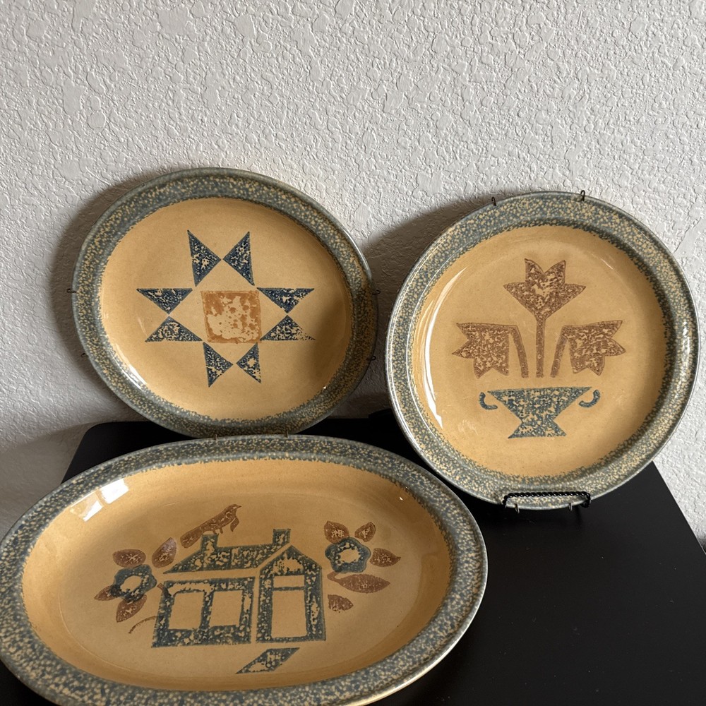 Pfaltzgraff America Folk Art MAFA 3-Piece Dinner Plate Set