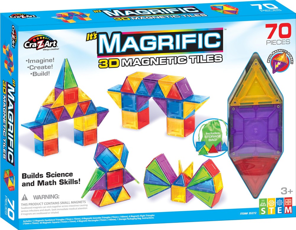 Cra-Z-Art Magrific 3D Magnetic Tile 70 Piece Set - Colorful Magnet Building...