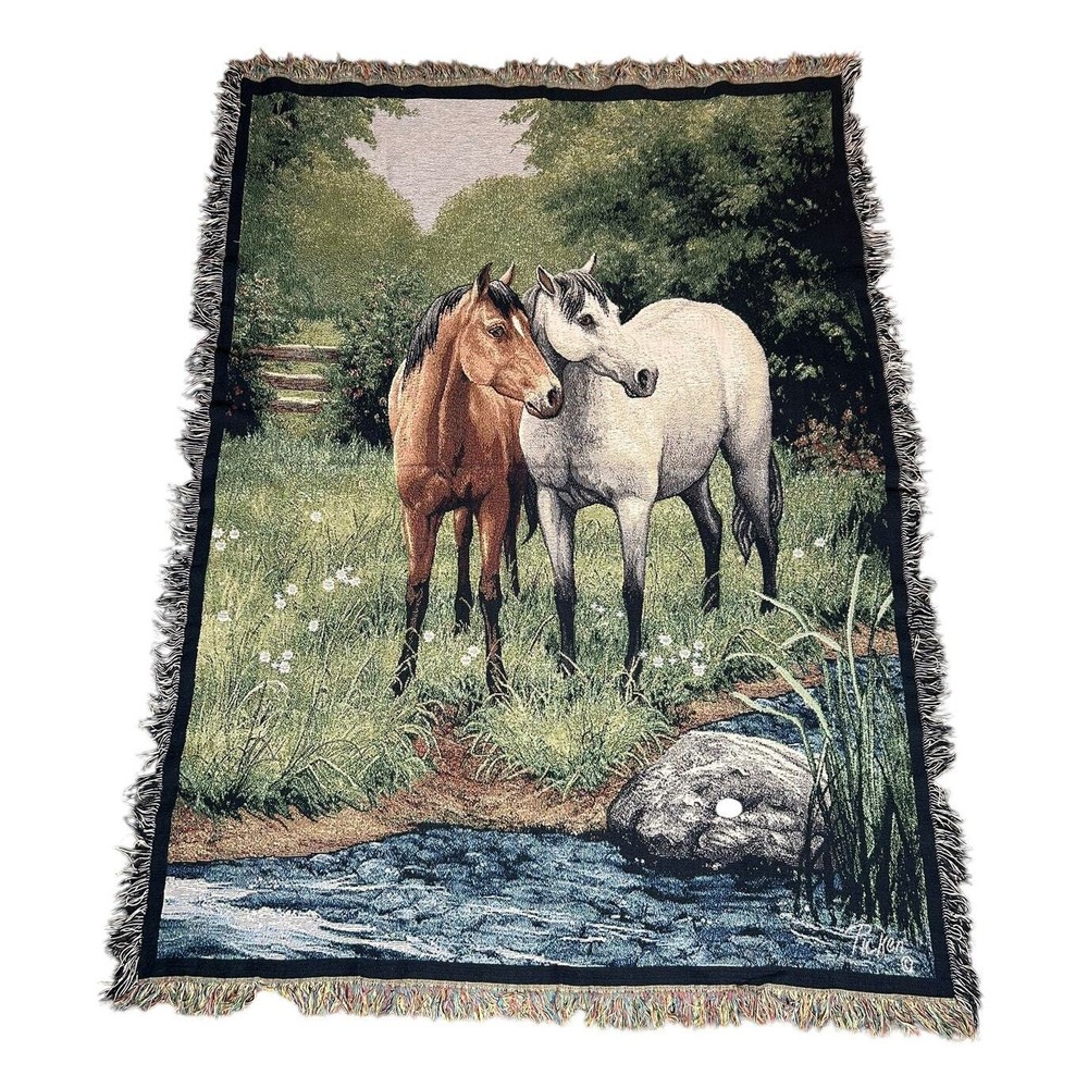 Vintage Horses in Nature Woven Tapestry Throw Blanket